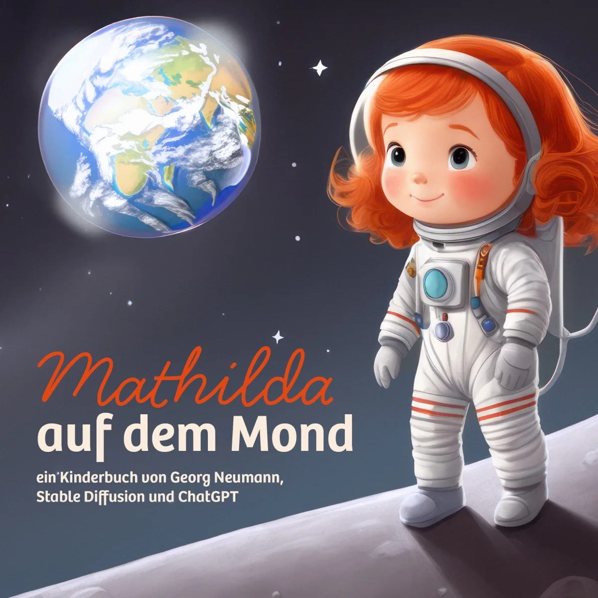 Cover des ersten KI-generierten Kinderbuchs Mathilda auf dem Mond